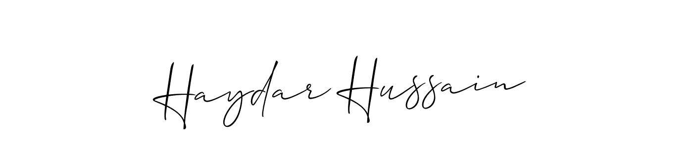 You should practise on your own different ways (Allison_Script) to write your name (Haydar Hussain) in signature. don't let someone else do it for you. Haydar Hussain signature style 2 images and pictures png