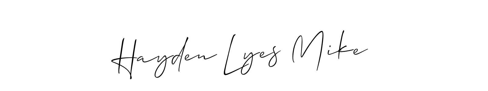 The best way (Allison_Script) to make a short signature is to pick only two or three words in your name. The name Hayden Lyes Mike include a total of six letters. For converting this name. Hayden Lyes Mike signature style 2 images and pictures png