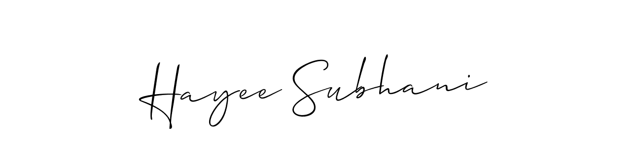 How to make Hayee Subhani name signature. Use Allison_Script style for creating short signs online. This is the latest handwritten sign. Hayee Subhani signature style 2 images and pictures png