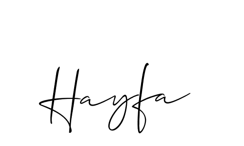 The best way (Allison_Script) to make a short signature is to pick only two or three words in your name. The name Hayfa include a total of six letters. For converting this name. Hayfa signature style 2 images and pictures png
