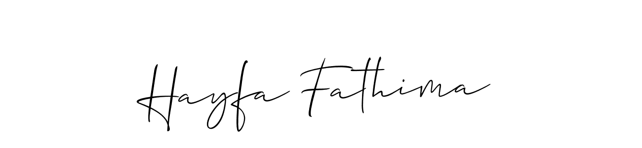 The best way (Allison_Script) to make a short signature is to pick only two or three words in your name. The name Hayfa Fathima include a total of six letters. For converting this name. Hayfa Fathima signature style 2 images and pictures png