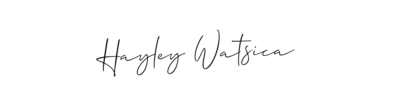 if you are searching for the best signature style for your name Hayley Watsica. so please give up your signature search. here we have designed multiple signature styles  using Allison_Script. Hayley Watsica signature style 2 images and pictures png