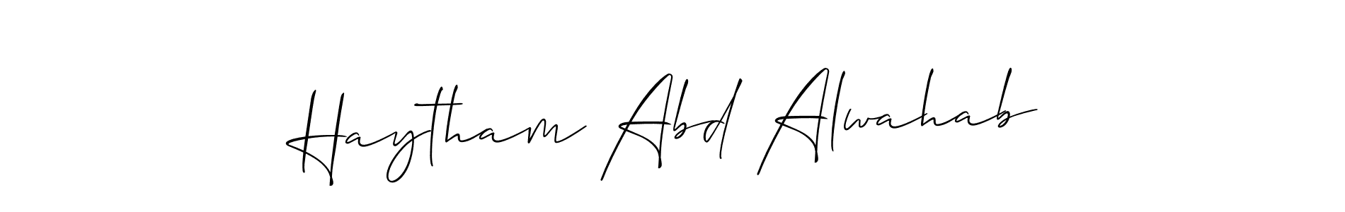 Allison_Script is a professional signature style that is perfect for those who want to add a touch of class to their signature. It is also a great choice for those who want to make their signature more unique. Get Haytham Abd Alwahab name to fancy signature for free. Haytham Abd Alwahab signature style 2 images and pictures png