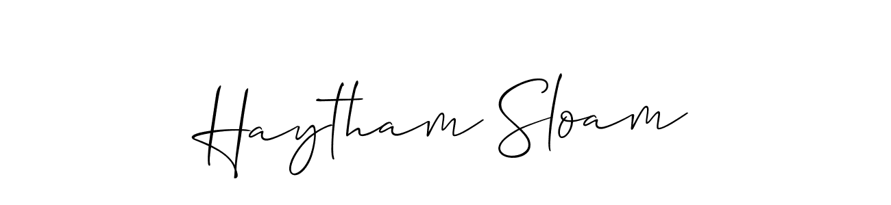 The best way (Allison_Script) to make a short signature is to pick only two or three words in your name. The name Haytham Sloam include a total of six letters. For converting this name. Haytham Sloam signature style 2 images and pictures png