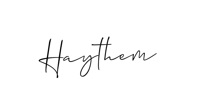 Design your own signature with our free online signature maker. With this signature software, you can create a handwritten (Allison_Script) signature for name Haythem. Haythem signature style 2 images and pictures png