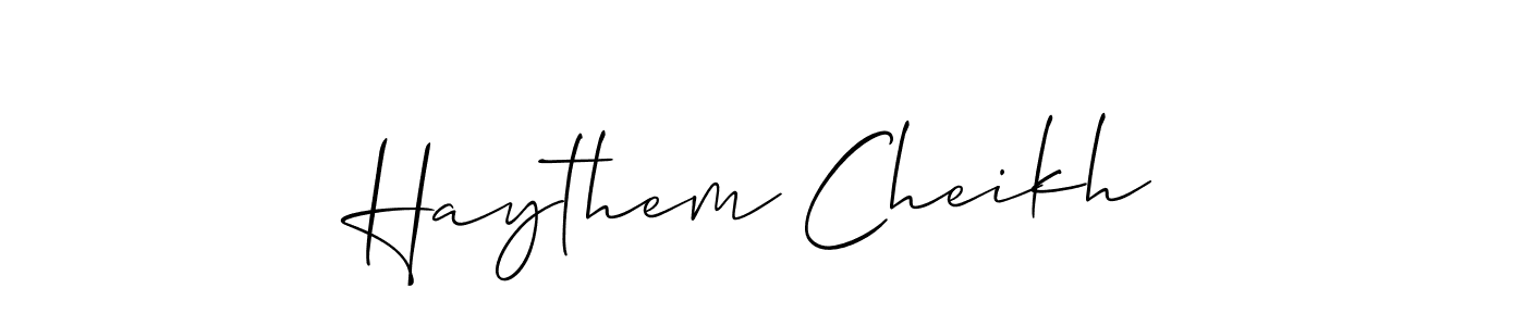 How to make Haythem Cheikh name signature. Use Allison_Script style for creating short signs online. This is the latest handwritten sign. Haythem Cheikh signature style 2 images and pictures png