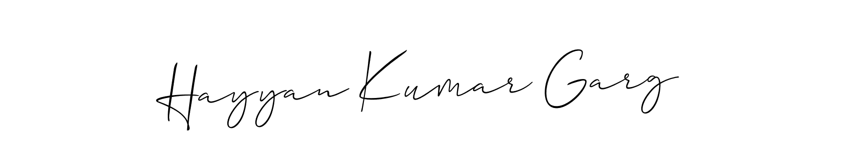 You should practise on your own different ways (Allison_Script) to write your name (Hayyan Kumar Garg) in signature. don't let someone else do it for you. Hayyan Kumar Garg signature style 2 images and pictures png