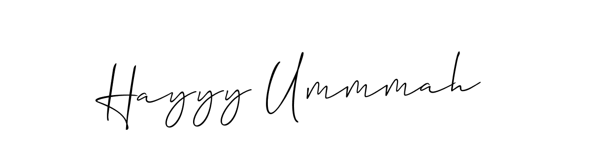 Allison_Script is a professional signature style that is perfect for those who want to add a touch of class to their signature. It is also a great choice for those who want to make their signature more unique. Get Hayyy Ummmah name to fancy signature for free. Hayyy Ummmah signature style 2 images and pictures png