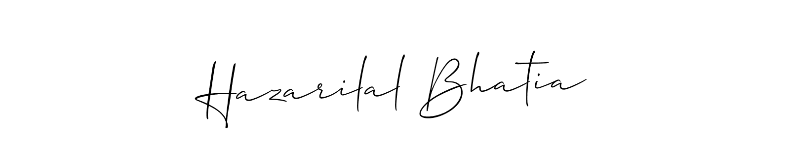 The best way (Allison_Script) to make a short signature is to pick only two or three words in your name. The name Hazarilal Bhatia include a total of six letters. For converting this name. Hazarilal Bhatia signature style 2 images and pictures png