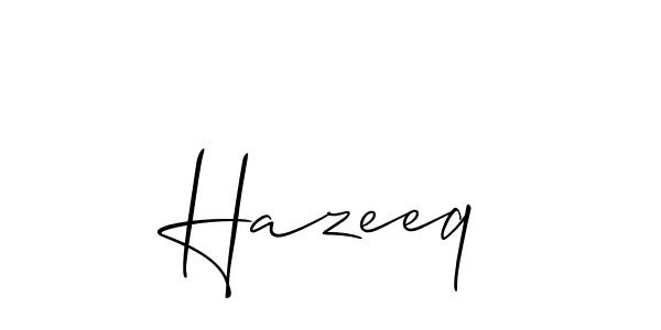 Make a beautiful signature design for name Hazeeq. With this signature (Allison_Script) style, you can create a handwritten signature for free. Hazeeq signature style 2 images and pictures png