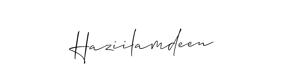 Use a signature maker to create a handwritten signature online. With this signature software, you can design (Allison_Script) your own signature for name Haziilamdeen. Haziilamdeen signature style 2 images and pictures png