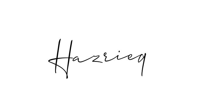 Use a signature maker to create a handwritten signature online. With this signature software, you can design (Allison_Script) your own signature for name Hazrieq. Hazrieq signature style 2 images and pictures png