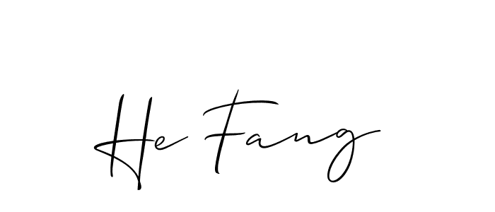 Design your own signature with our free online signature maker. With this signature software, you can create a handwritten (Allison_Script) signature for name He Fang. He Fang signature style 2 images and pictures png