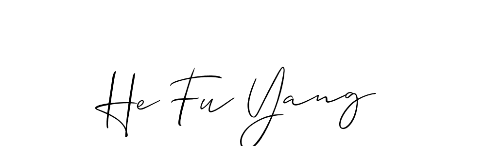 Make a short He Fu Yang signature style. Manage your documents anywhere anytime using Allison_Script. Create and add eSignatures, submit forms, share and send files easily. He Fu Yang signature style 2 images and pictures png