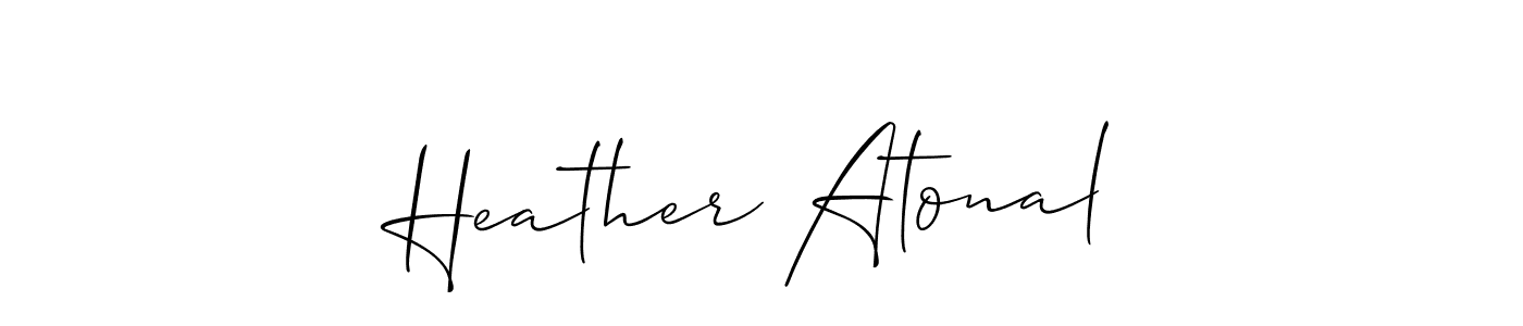 Also You can easily find your signature by using the search form. We will create Heather Atonal name handwritten signature images for you free of cost using Allison_Script sign style. Heather Atonal signature style 2 images and pictures png