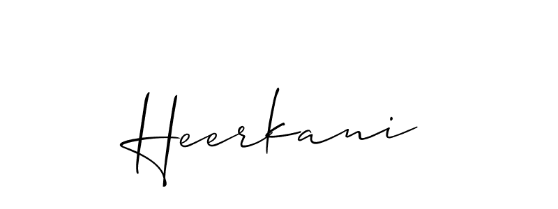 Use a signature maker to create a handwritten signature online. With this signature software, you can design (Allison_Script) your own signature for name Heerkani. Heerkani signature style 2 images and pictures png