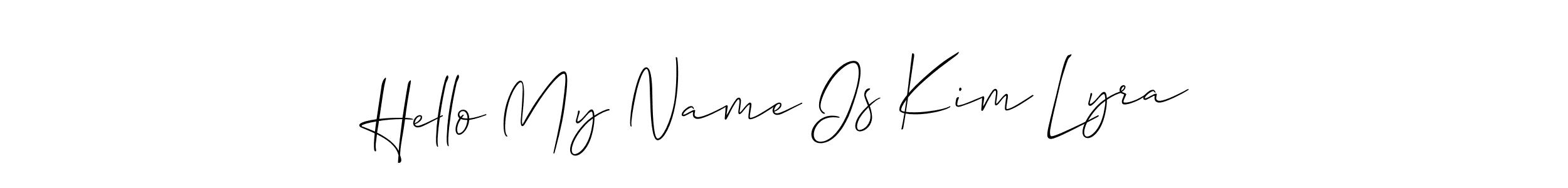 How to make Hello My Name Is Kim Lyra name signature. Use Allison_Script style for creating short signs online. This is the latest handwritten sign. Hello My Name Is Kim Lyra signature style 2 images and pictures png