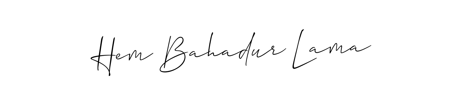 The best way (Allison_Script) to make a short signature is to pick only two or three words in your name. The name Hem Bahadur Lama include a total of six letters. For converting this name. Hem Bahadur Lama signature style 2 images and pictures png