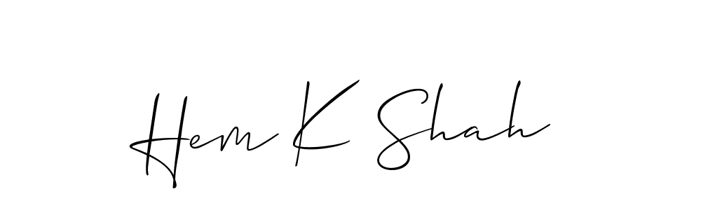 How to make Hem K Shah name signature. Use Allison_Script style for creating short signs online. This is the latest handwritten sign. Hem K Shah signature style 2 images and pictures png