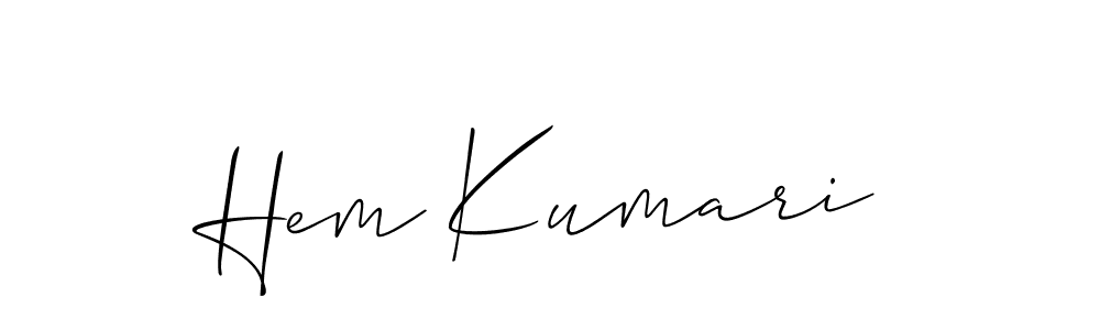 The best way (Allison_Script) to make a short signature is to pick only two or three words in your name. The name Hem Kumari include a total of six letters. For converting this name. Hem Kumari signature style 2 images and pictures png