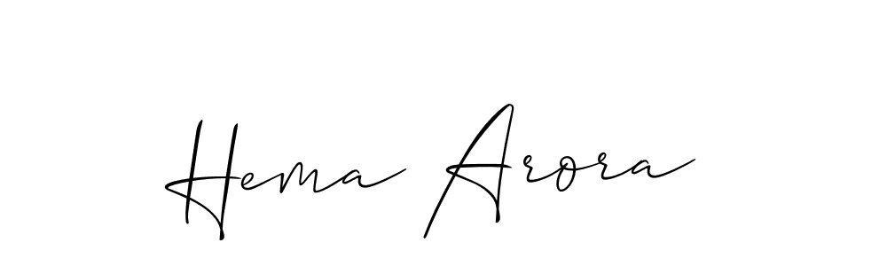 The best way (Allison_Script) to make a short signature is to pick only two or three words in your name. The name Hema Arora include a total of six letters. For converting this name. Hema Arora signature style 2 images and pictures png