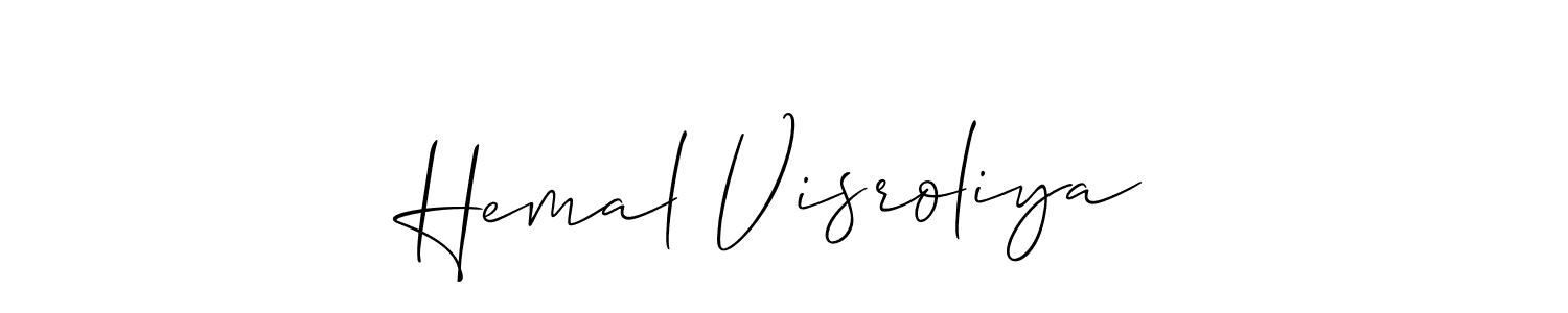 Allison_Script is a professional signature style that is perfect for those who want to add a touch of class to their signature. It is also a great choice for those who want to make their signature more unique. Get Hemal Visroliya name to fancy signature for free. Hemal Visroliya signature style 2 images and pictures png