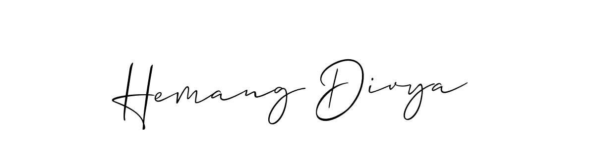 Also we have Hemang Divya name is the best signature style. Create professional handwritten signature collection using Allison_Script autograph style. Hemang Divya signature style 2 images and pictures png