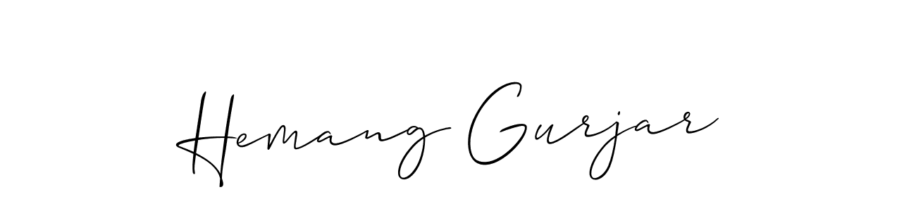 Also we have Hemang Gurjar name is the best signature style. Create professional handwritten signature collection using Allison_Script autograph style. Hemang Gurjar signature style 2 images and pictures png