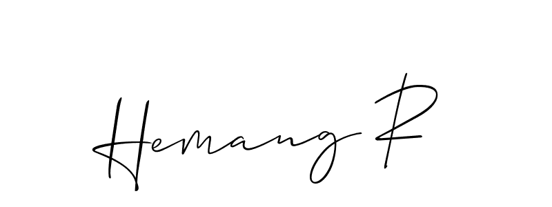 if you are searching for the best signature style for your name Hemang R. so please give up your signature search. here we have designed multiple signature styles  using Allison_Script. Hemang R signature style 2 images and pictures png