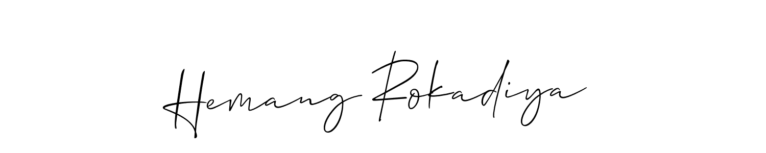 if you are searching for the best signature style for your name Hemang Rokadiya. so please give up your signature search. here we have designed multiple signature styles  using Allison_Script. Hemang Rokadiya signature style 2 images and pictures png