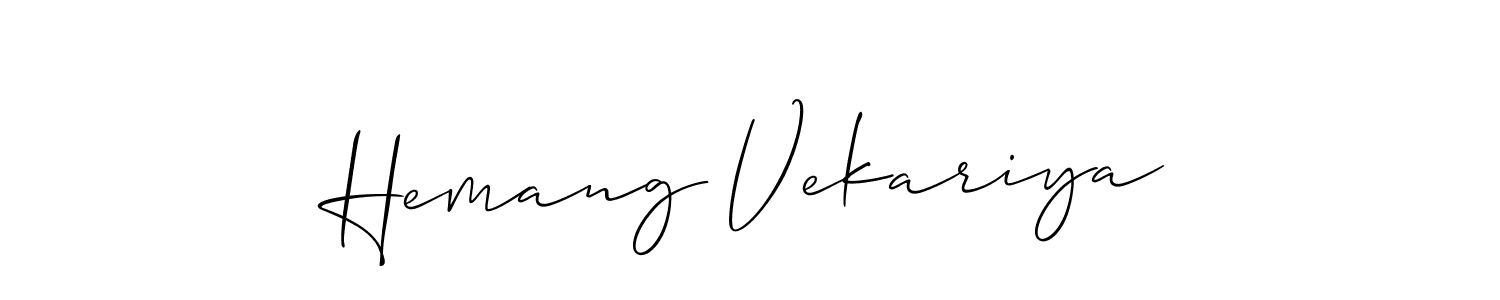 It looks lik you need a new signature style for name Hemang Vekariya. Design unique handwritten (Allison_Script) signature with our free signature maker in just a few clicks. Hemang Vekariya signature style 2 images and pictures png