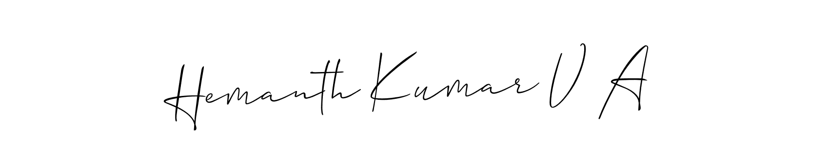 Make a short Hemanth Kumar V A signature style. Manage your documents anywhere anytime using Allison_Script. Create and add eSignatures, submit forms, share and send files easily. Hemanth Kumar V A signature style 2 images and pictures png