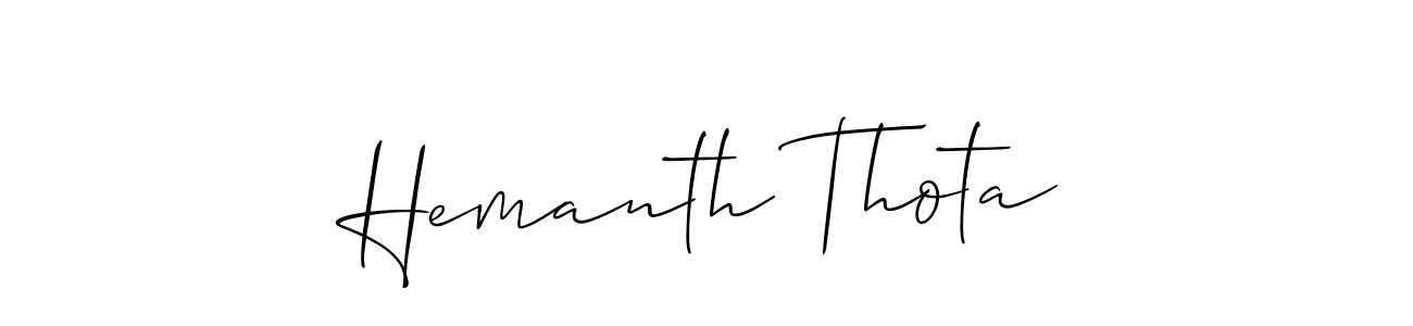 The best way (Allison_Script) to make a short signature is to pick only two or three words in your name. The name Hemanth Thota include a total of six letters. For converting this name. Hemanth Thota signature style 2 images and pictures png