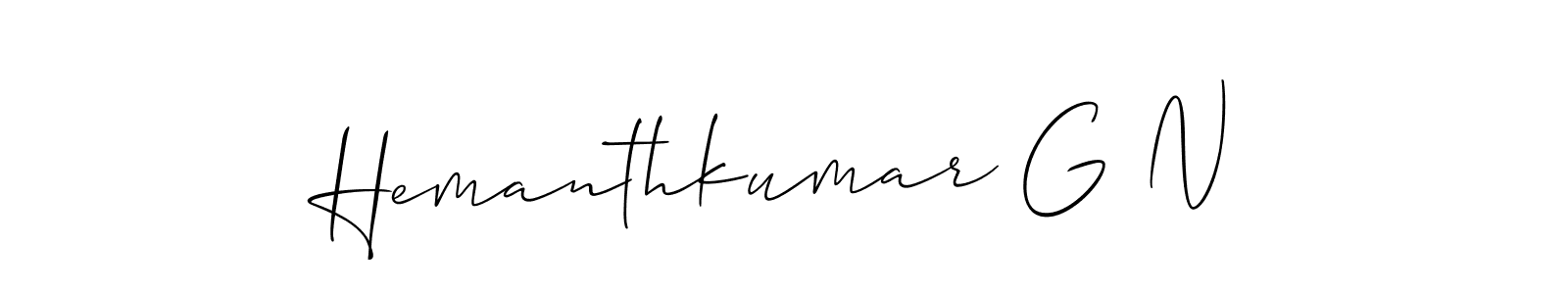 The best way (Allison_Script) to make a short signature is to pick only two or three words in your name. The name Hemanthkumar G N include a total of six letters. For converting this name. Hemanthkumar G N signature style 2 images and pictures png