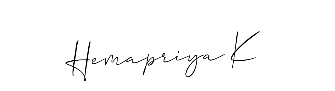 Create a beautiful signature design for name Hemapriya K. With this signature (Allison_Script) fonts, you can make a handwritten signature for free. Hemapriya K signature style 2 images and pictures png