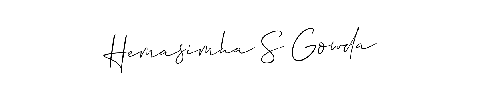 Also You can easily find your signature by using the search form. We will create Hemasimha S Gowda name handwritten signature images for you free of cost using Allison_Script sign style. Hemasimha S Gowda signature style 2 images and pictures png