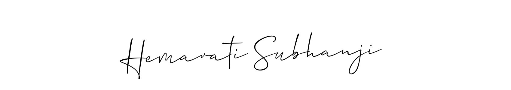 Also You can easily find your signature by using the search form. We will create Hemavati Subhanji name handwritten signature images for you free of cost using Allison_Script sign style. Hemavati Subhanji signature style 2 images and pictures png