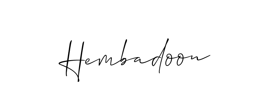 The best way (Allison_Script) to make a short signature is to pick only two or three words in your name. The name Hembadoon include a total of six letters. For converting this name. Hembadoon signature style 2 images and pictures png