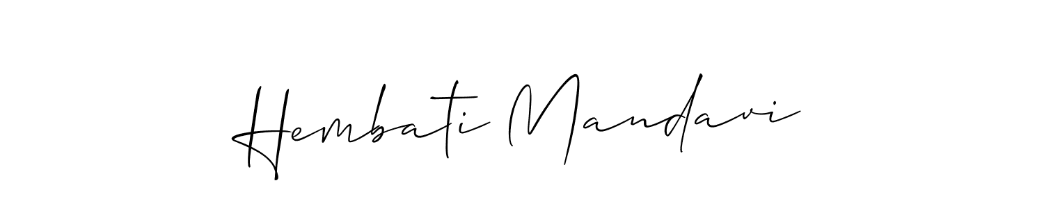 Also You can easily find your signature by using the search form. We will create Hembati Mandavi name handwritten signature images for you free of cost using Allison_Script sign style. Hembati Mandavi signature style 2 images and pictures png