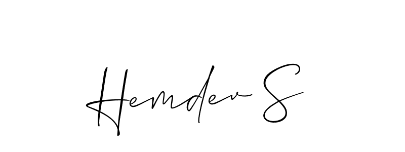 Use a signature maker to create a handwritten signature online. With this signature software, you can design (Allison_Script) your own signature for name Hemdev S. Hemdev S signature style 2 images and pictures png