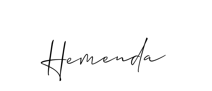 Use a signature maker to create a handwritten signature online. With this signature software, you can design (Allison_Script) your own signature for name Hemenda. Hemenda signature style 2 images and pictures png