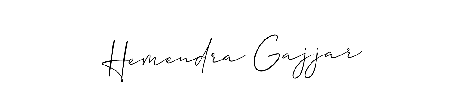 Allison_Script is a professional signature style that is perfect for those who want to add a touch of class to their signature. It is also a great choice for those who want to make their signature more unique. Get Hemendra Gajjar name to fancy signature for free. Hemendra Gajjar signature style 2 images and pictures png