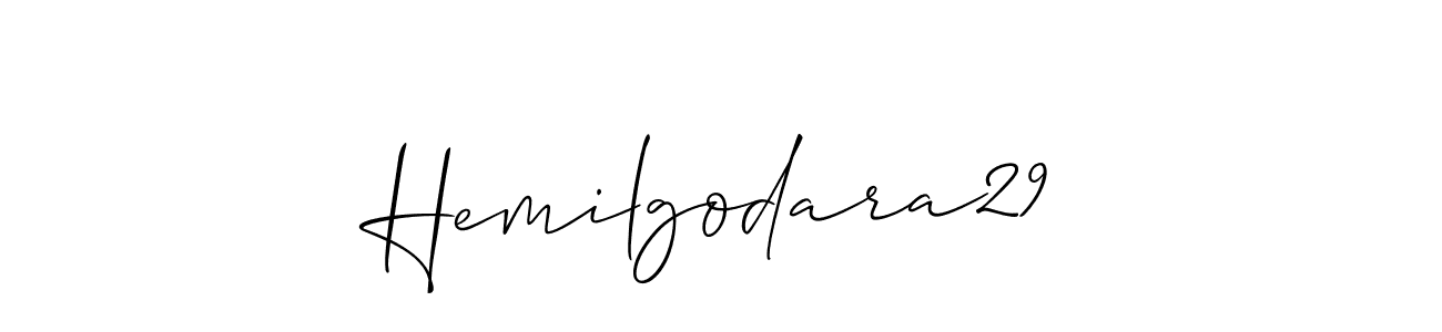 Also You can easily find your signature by using the search form. We will create Hemilgodara29 name handwritten signature images for you free of cost using Allison_Script sign style. Hemilgodara29 signature style 2 images and pictures png