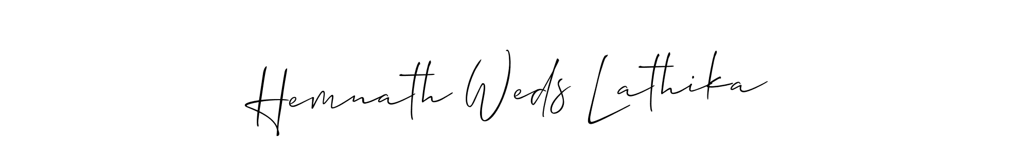 Allison_Script is a professional signature style that is perfect for those who want to add a touch of class to their signature. It is also a great choice for those who want to make their signature more unique. Get Hemnath Weds Lathika name to fancy signature for free. Hemnath Weds Lathika signature style 2 images and pictures png