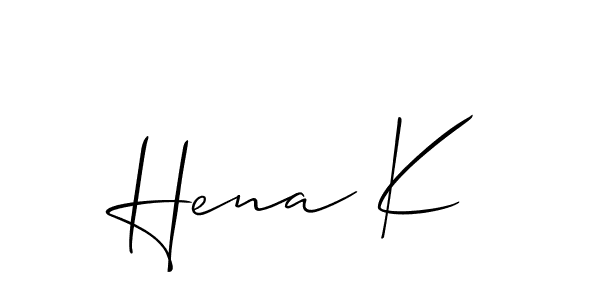 Make a short Hena K signature style. Manage your documents anywhere anytime using Allison_Script. Create and add eSignatures, submit forms, share and send files easily. Hena K signature style 2 images and pictures png