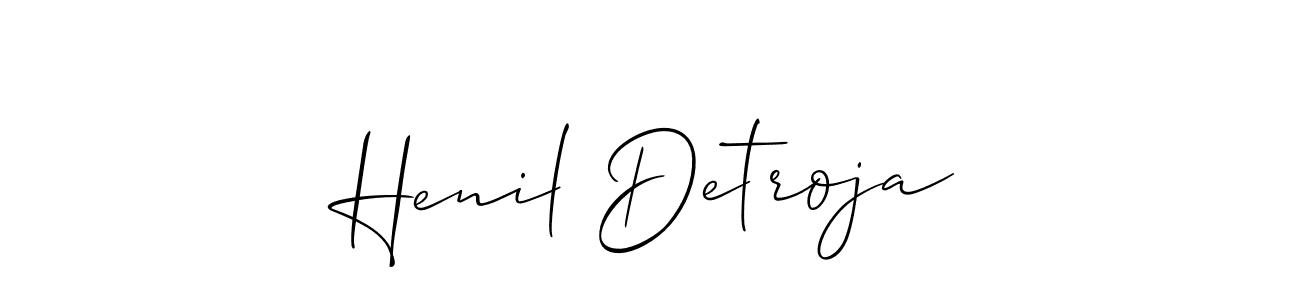 Allison_Script is a professional signature style that is perfect for those who want to add a touch of class to their signature. It is also a great choice for those who want to make their signature more unique. Get Henil Detroja name to fancy signature for free. Henil Detroja signature style 2 images and pictures png