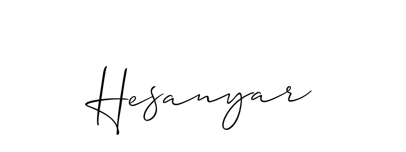 Use a signature maker to create a handwritten signature online. With this signature software, you can design (Allison_Script) your own signature for name Hesanyar. Hesanyar signature style 2 images and pictures png