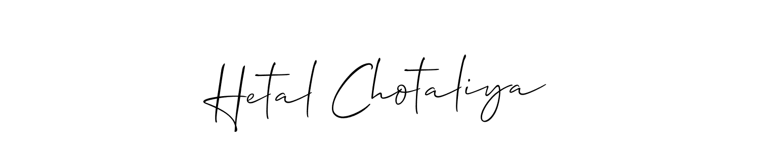 Make a short Hetal Chotaliya signature style. Manage your documents anywhere anytime using Allison_Script. Create and add eSignatures, submit forms, share and send files easily. Hetal Chotaliya signature style 2 images and pictures png