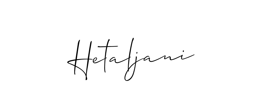 Similarly Allison_Script is the best handwritten signature design. Signature creator online .You can use it as an online autograph creator for name Hetaljani. Hetaljani signature style 2 images and pictures png