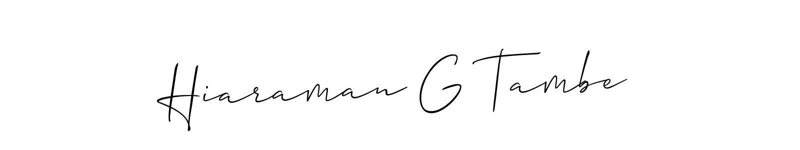 The best way (Allison_Script) to make a short signature is to pick only two or three words in your name. The name Hiaraman G Tambe include a total of six letters. For converting this name. Hiaraman G Tambe signature style 2 images and pictures png